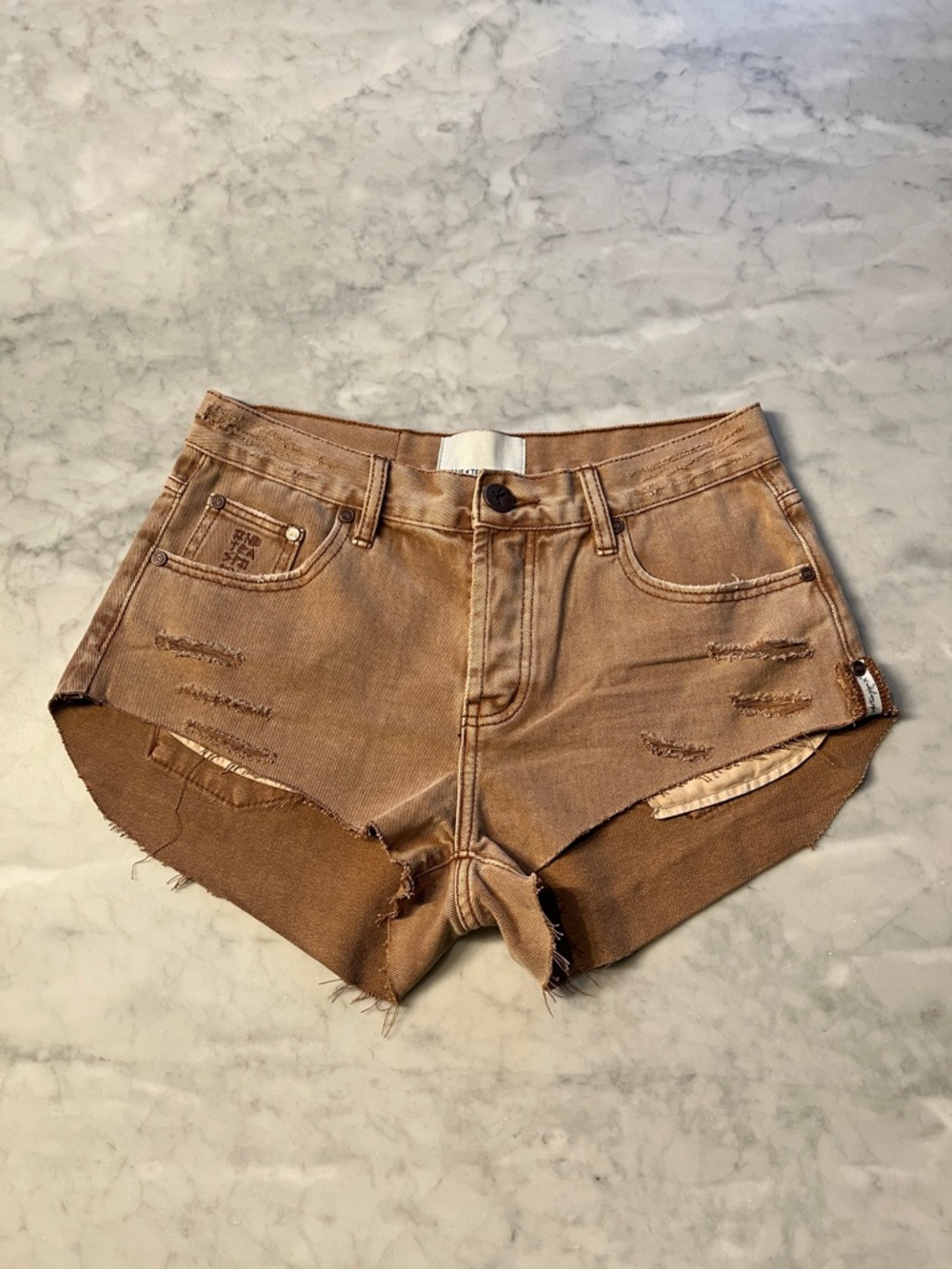 One Teaspoon Bandits 26 Destroyed Tobacco Brown. Raw hem like Bonitas.